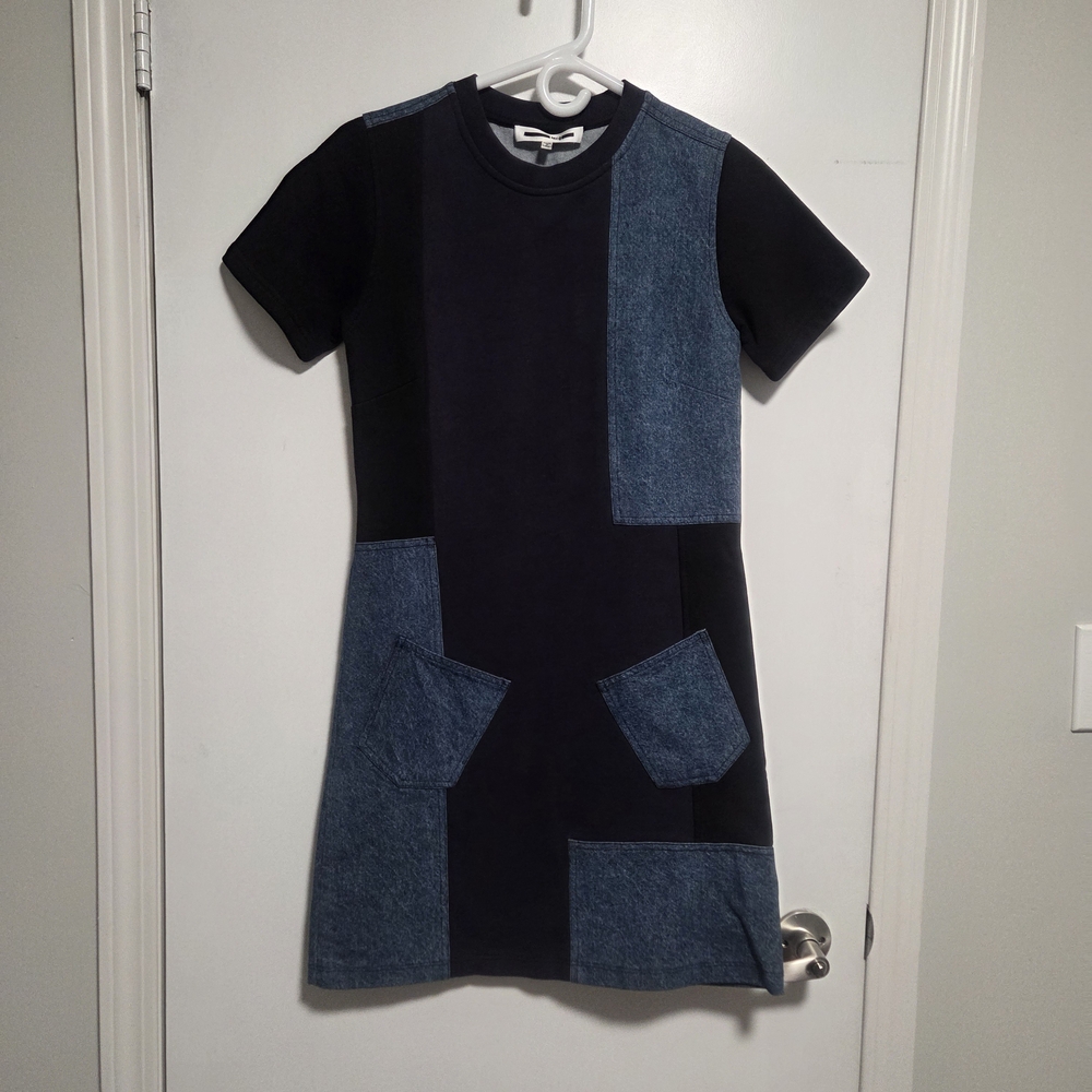 McQ by Alexander McQueen Denim Black and Blue Patchwork Dress